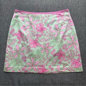 Lilly Pulitzer Vintage Simple Skirt Clover Green Pink Floral White Label 42460